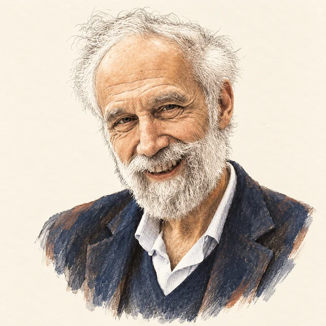 Illustrated portrait of Alain Connes