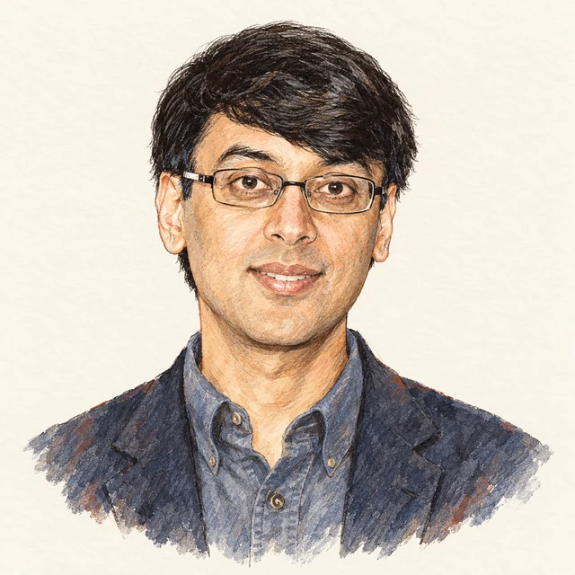 Illustrated portrait of Manjul Bhargava