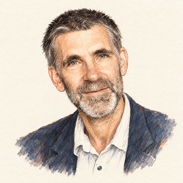 Illustrated portrait of Richard Borcherds