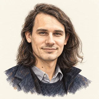 Illustrated portrait of Peter Scholze
