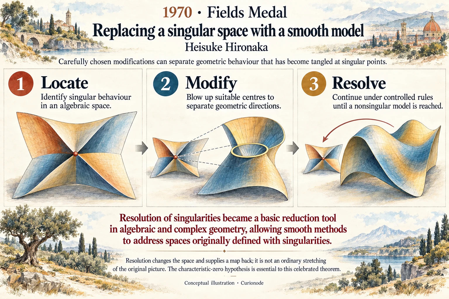 Replacing a singular space with a smooth model: Carefully chosen modifications can separate geometric behaviour that has become tangled at singular points.